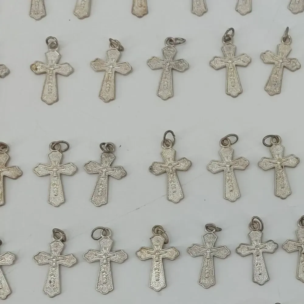 78 Pendants Olive Wood Beads Cross Mixed Silver Tone Jesus
